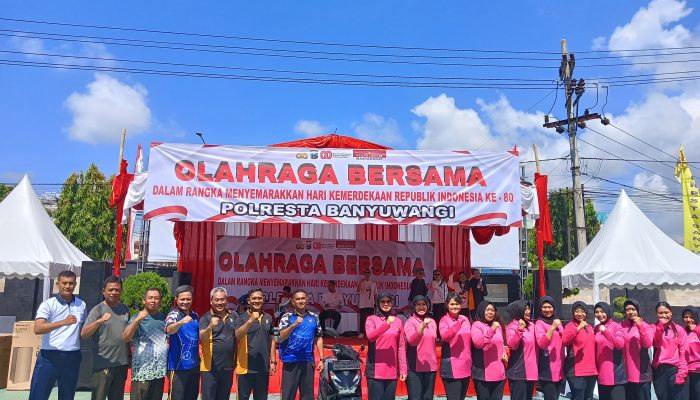 Kasdim 0825/Banyuwangi Hadiri Olahraga Bersama Dalam Rangka Semarak HUT Ke-80 Kemerdekaan RI di Polresta Banyuwangi