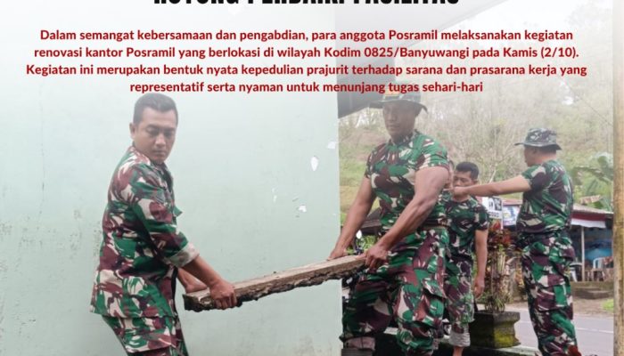 Renovasi Kantor Posramil Berjalan Lancar, Anggota Posramil 0825/22 Licin Gotong Royong Perbaiki Fasilitas