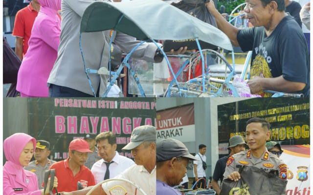 Polres Ponorogo Gelar Baksos, 250 Paket Sembako Dibagikan Untuk Tukang Becak